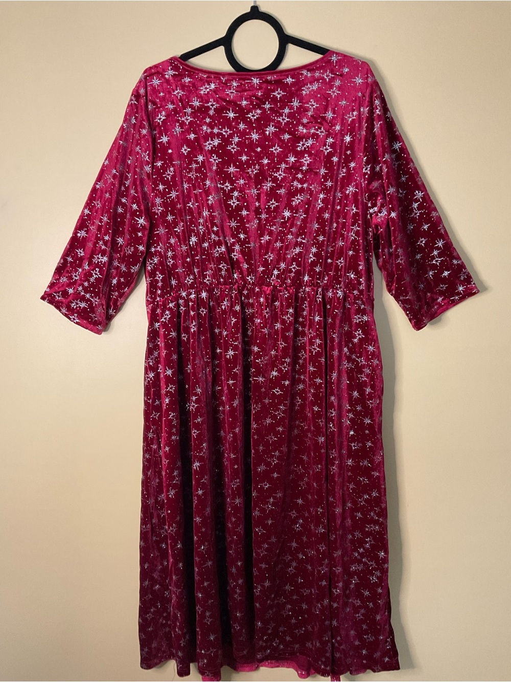 BloomChic Red Velvet Midi Dress with Silver Star Accents - Picture 3 of 6